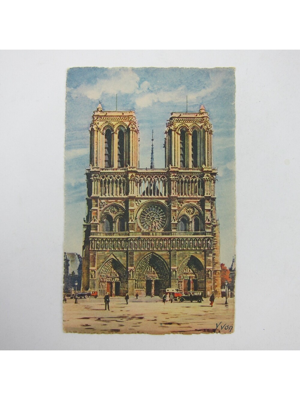 Art Postcard Paris France By Strolling Front of Notre Dame Yvon Antique RARE